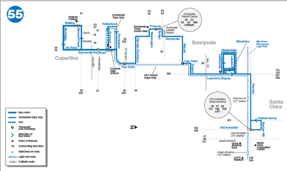 Current Route 55 time guide map above, New Route 55 time guide map below.