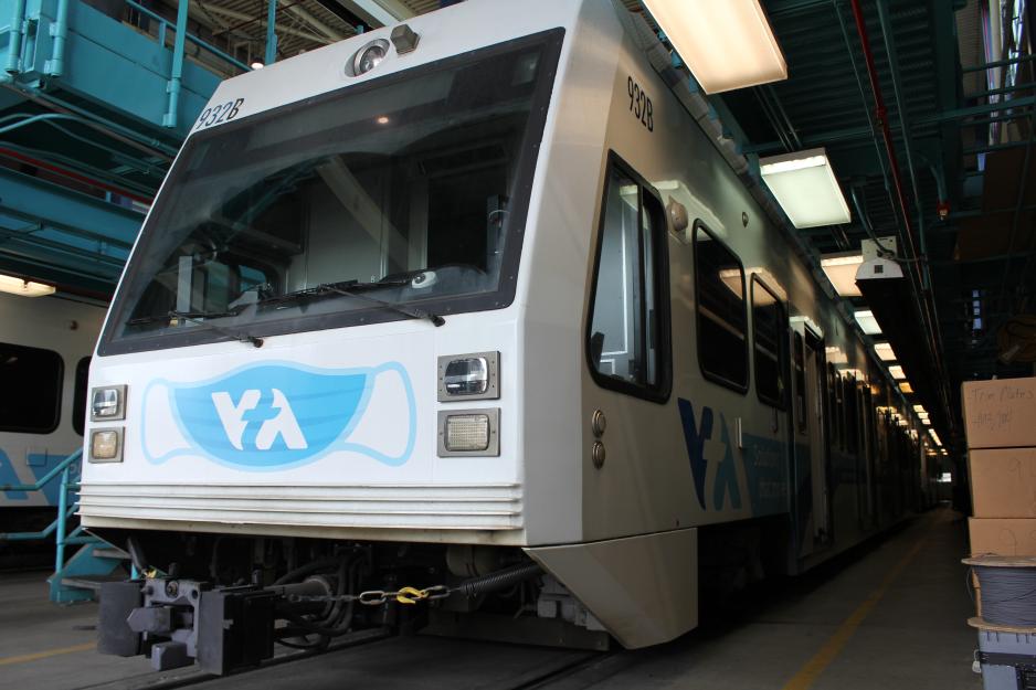 Light rail train at Guadalupe Yard