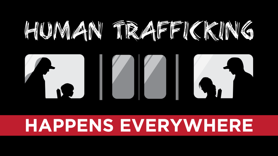 Human Trafficking Happens Everywhere image with silhouettes of traffickers and victims