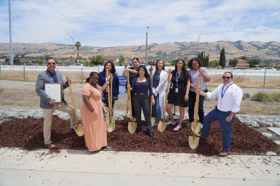 VTA's Community Outreach team posed with golden shovels at the Eastridge to BART Regional Connector project groundbreaking on June 8, 2024. 